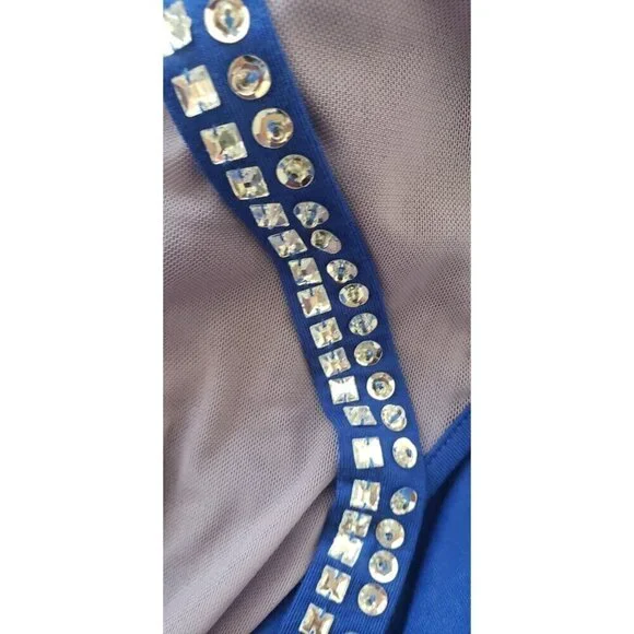 CABLE AND GAUGE ROYAL BLUE EMBELLISHED COLD SHOULDER TOP SZ LARGE - Picture 7 of 8
